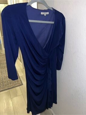 Kimi & Kai Deep Blue Draped V-Neck Long Sleeve maternity dress